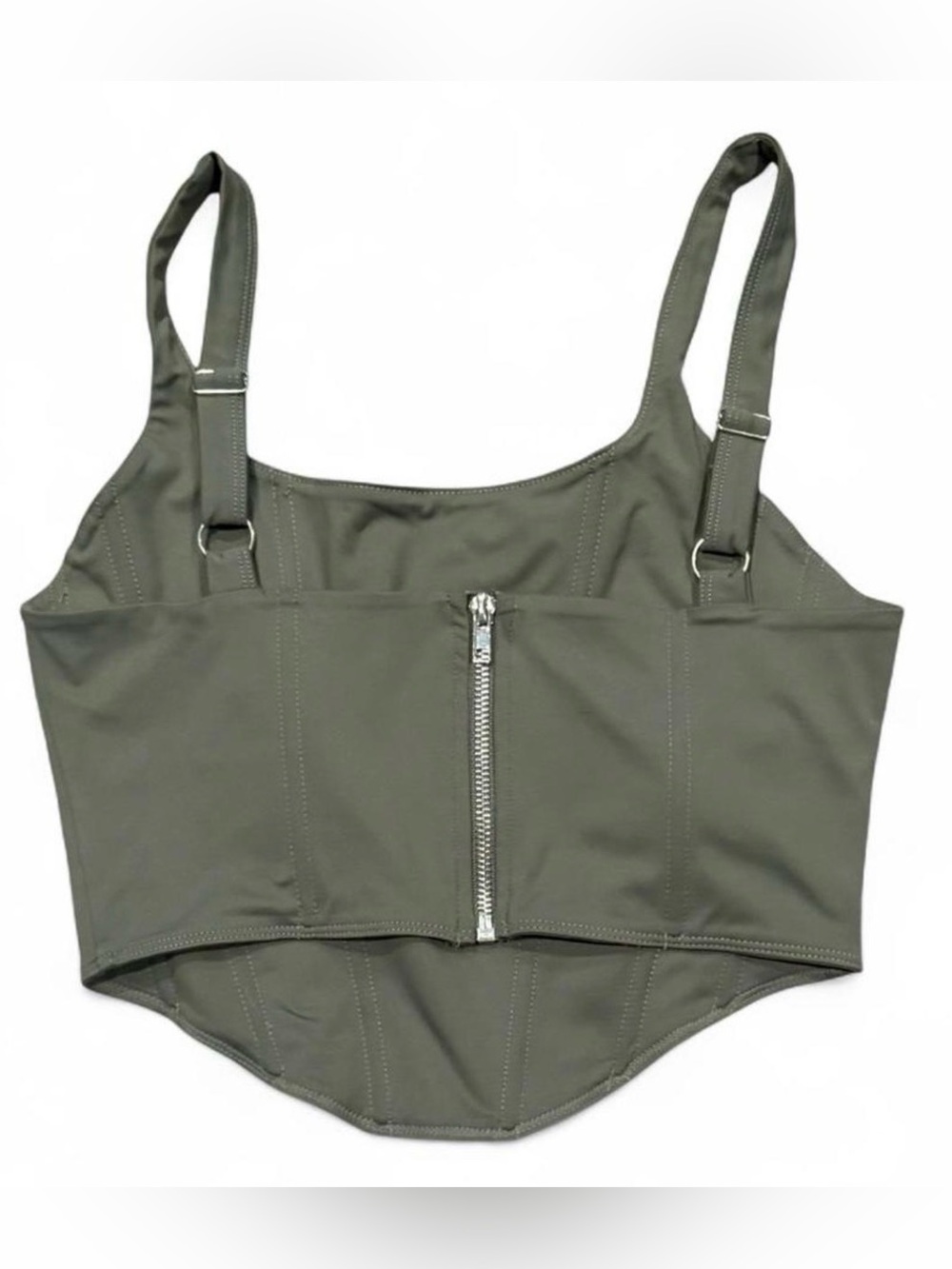 Olive Green Structured Corset Tank Top M - Picture 2 of 4